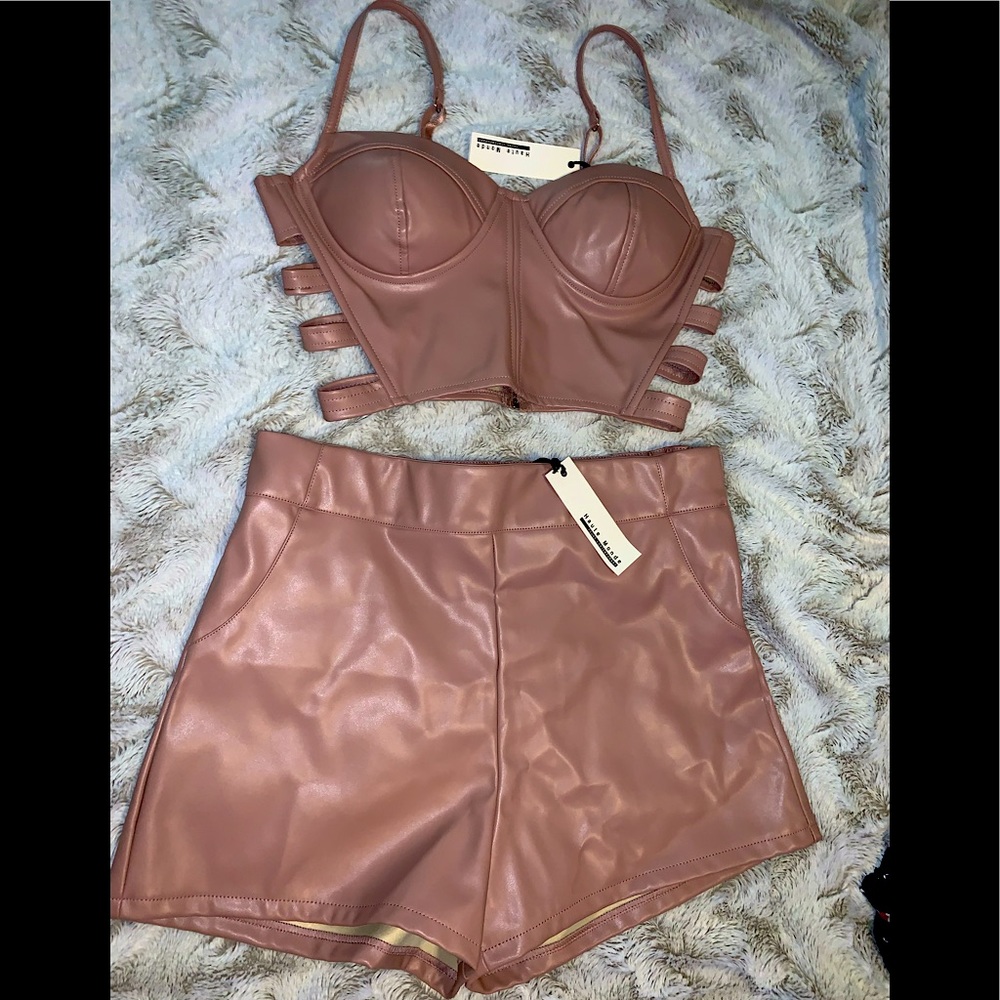 Haute Monde 2 piece vintage style pleather outfit. NWT Nude pink color